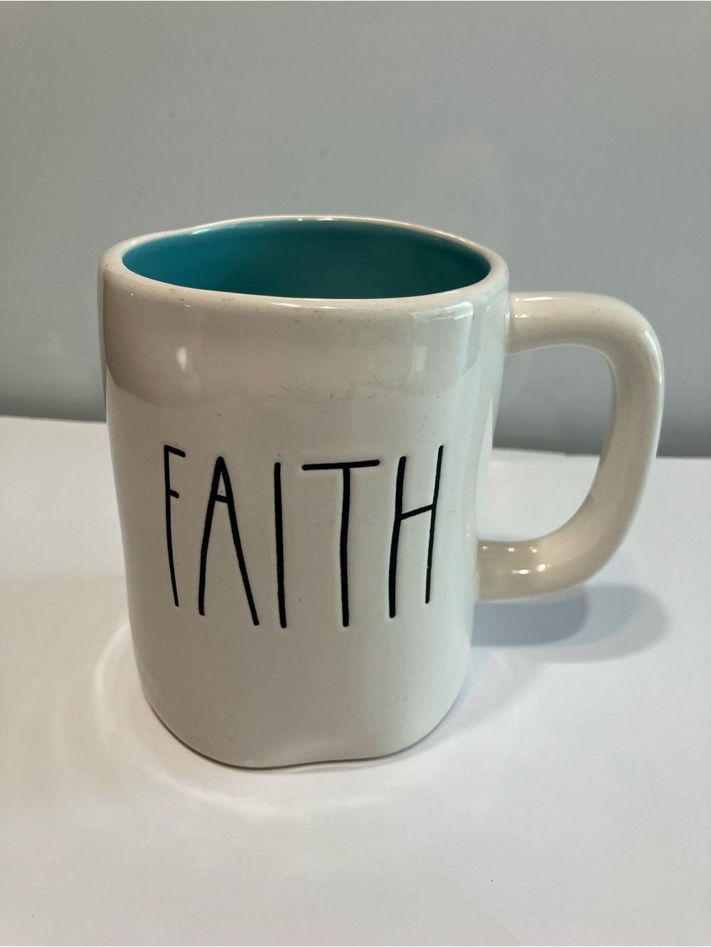 Rae Dunn FAITH Ceramic Mug with Teal Interior